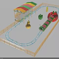 Colorful Kids Playground Equipment with Caterpillar Slide Fruit Decorations Blue Track and Yellow Fence