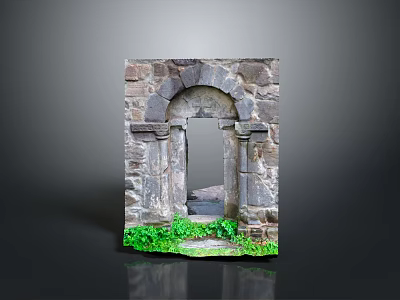 Ancient Stone Arch Structure With Weathered Stone Blocks And Green Plants 3d model