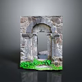 Ancient Stone Arch Structure With Weathered Stone Blocks And Green Plants 3d model