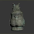 Ancient Bronze Household Utensil With Animal Head Design And Intricate Patterns