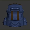Durable Blue Backpack With Brown Straps And Multiple Pockets Design 3d model