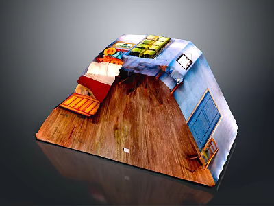 Commercial Equipment For Miniature Room Scene With Wooden Floor Blue Door Window And Furniture 3d model