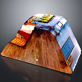 Commercial Equipment For Miniature Room Scene With Wooden Floor Blue Door Window And Furniture