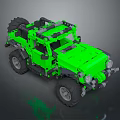 Green Off-Road Vehicle Model With Detailed Structure Made Using Building Blocks And Large Tires