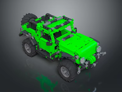 Green Off-Road Vehicle Model With Detailed Structure Made Using Building Blocks And Large Tires 3d model