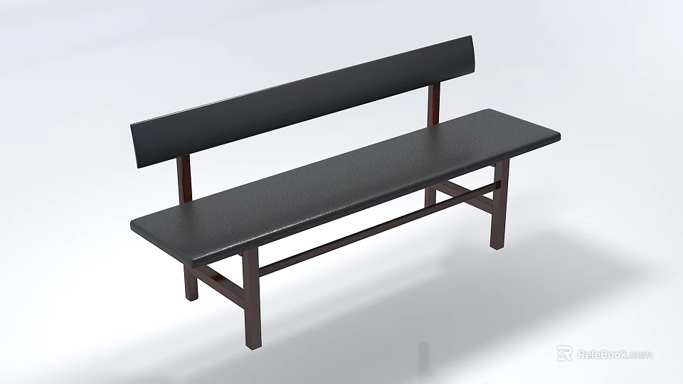 Public Bench With Black Seat Backrest And Wooden Frame For Public Areas 3d model 