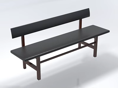 Public Bench With Black Seat Backrest And Wooden Frame For Public Areas 3d model