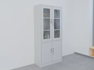 White Modern Bookcase With Glass Doors And Storage Shelves For Home Books Decor 3d model