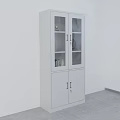 White Modern Bookcase With Glass Doors And Storage Shelves For Home Books Decor