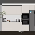 Modern Kitchen Sideboard Design With White Cabinets Built in Ovens And Stainless Steel Refrigerator Countertop