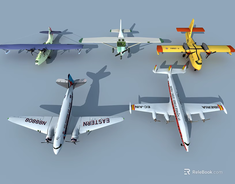 Colorful Toy Airplane Models Displayed In Various Designs And Different Colors 3d model 