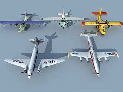 Colorful Toy Airplane Models Displayed In Various Designs And Different Colors 3d model