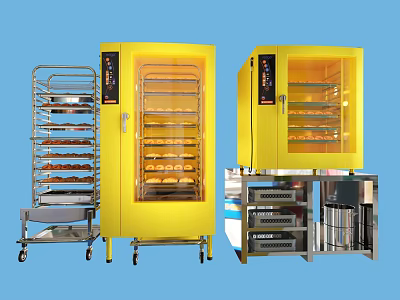 Yellow Kitchen Storage Cabinets With Glass Door Metal Racks And Cart 3d model