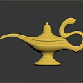 Golden Aladdin Magic Lamp With Decorative Carvings Shiny Surface On Black Background