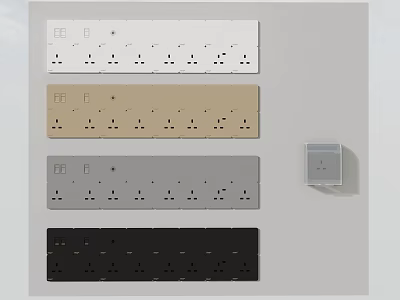 Stylish Switch Panels in White Gold Gray Black with Transparent Cover Accessory 3d model