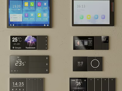 Smart Modern Switch Panels with Digital Displays Showing Time Temperature and Weather Information 3d model