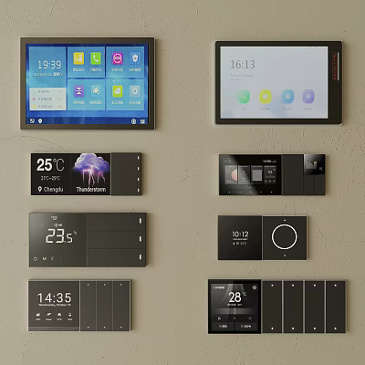 Smart Modern Switch Panels with Digital Displays Showing Time Temperature and Weather Information 3d model