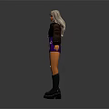 3D Model Character With Silver Hair Purple Dress Black Leather Sleeves Chain Belt And Boots