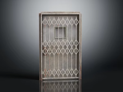 Metallic Door With Diamond Pattern Grille Central Small Square Window And Reflective Surface 3d model