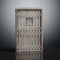 Metallic Door With Diamond Pattern Grille Central Small Square Window And Reflective Surface