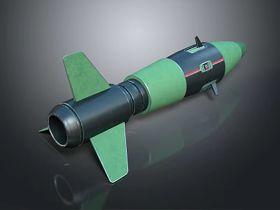 Green And Black Military Missile With Tail Fins And Cylindrical Body Structure Design 3d model