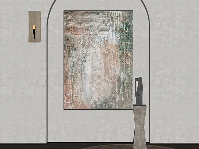 Modern Interior Decor with Abstract Painting Wall Lamp and Sculpture 3d model