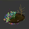 Fairy Standing On Floating Island With Colorful Flowers Green Grass Butterflies And Dead Tree