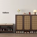 Poliform Stylish Shoe Cabinet With Cushioned Bench Woven Doors And Decorative Items Storing Shoes