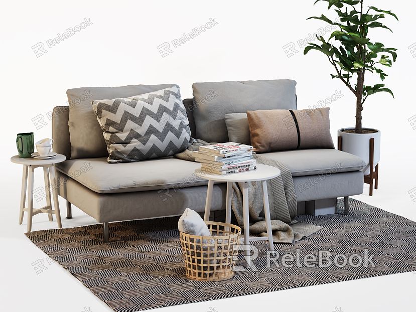 Nordic Double Sofa Sofa Coffee Table Combination model