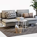 Nordic Double Sofa Coffee Table Combination 3d model