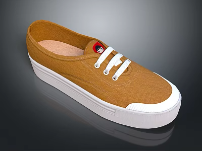 Brown Canvas Casual Shoes With White Sole And White Laces Design 3d model