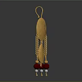 Golden Floral Design Earrings With Red Gemstone Teardrop Shape Gold Chains And Red Blue Beads