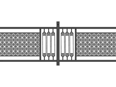 Decorative Metal Fence with Ornate Patterned Panels and Central Gate Design 3d model
