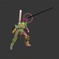 Smart Machine Robot Figure With Golden Color Spear And Circular Glow