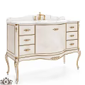 Classical Bathroom Vanity With Marble Countertop Golden Hardware And Carved Legs