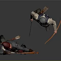 Two Men Holding Bows And Arrows Wearing Medieval Style Clothing With Red And Blue Hats