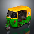 Vintage Auto Rickshaw With Yellow Green Body And Rusty Seats Windows