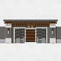 Chinese Style Entrance Gate With Gray Walls And Wooden Decorative Framework