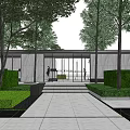 Modern Residential Landscape Design Featuring Lush Trees Trimmed Hedges Stone Pathway And Water Feature