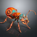 Mechanical Ant In Steampunk Style With Orange Blue Gears And Metal Legs Detailed Design