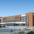 Modern School Building With Red Brick Exterior White Columns And Front Plaza