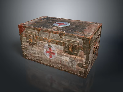 Vintage Medical Wooden Box With Red Cross Symbol And Rustic Design 3d model