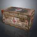 Vintage Medical Wooden Box With Red Cross Symbol And Rustic Design