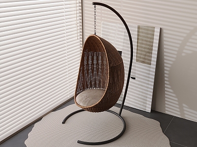 Rattan Bird's Nest Hanging Chair Iron Hanging Basket Chair Swing Chair Lazy Hammock Recliner Rocking Chair 3d model