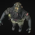 Game Movie Character In Tactical Gear With Helmet Protective Vest And Knee Pads