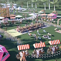 Vibrant Camping Site With Colorful Tents Striped Canopies Grass Area And Outdoor Activities