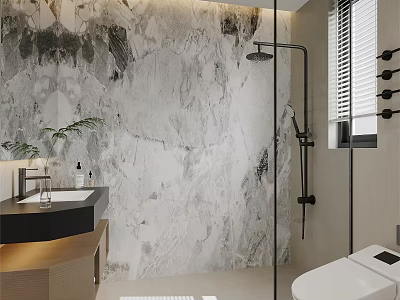 Modern Bathroom Interior With Marble Wall Shower Area Vanity And Toilet 3d model