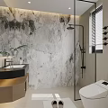 Modern Bathroom Interior With Marble Wall Shower Area Vanity And Toilet