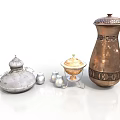 Traditional Metal Containers with Lids Various Sizes Silver Copper Decorative Patterns
