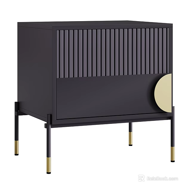 Modern Black TV Cabinet With Gold Accents And Vertical Slat Design 3d model 